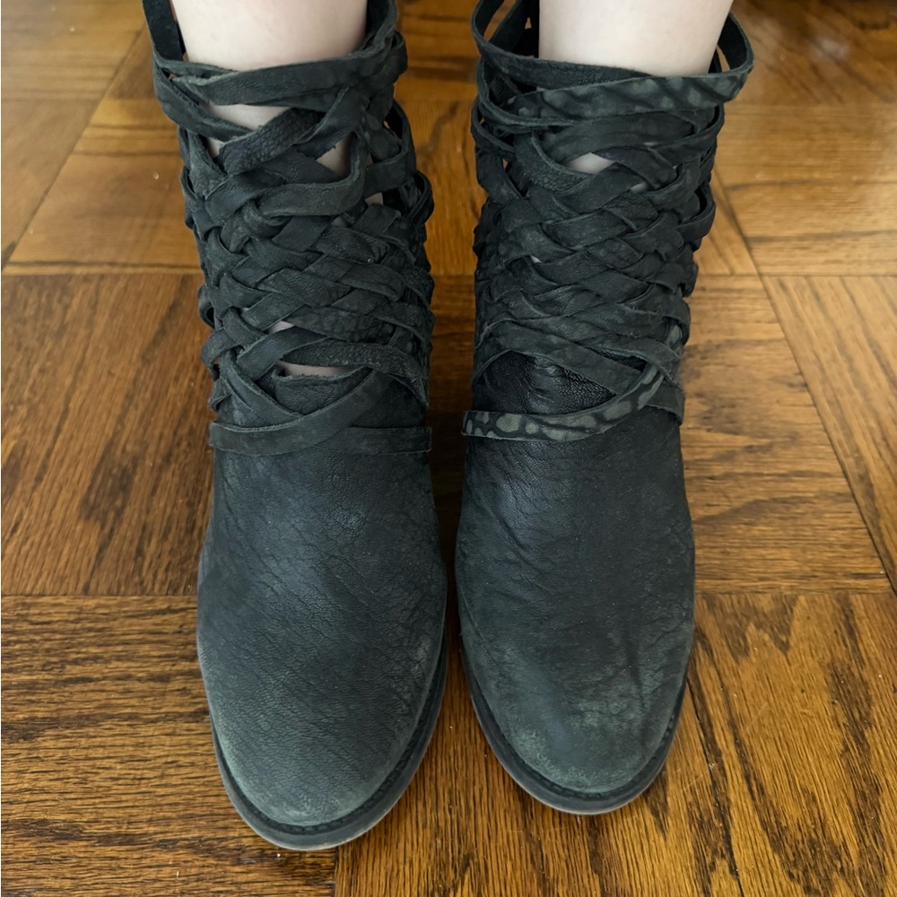 Free People Black Lace Up Boots with Suede Upper